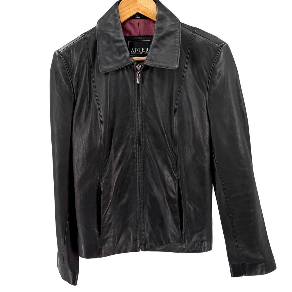 Vintage Y2K Adler Collection Black Genuine Leather Lambskin Zip Up Jacket